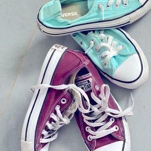 2 pairs converse shoes womens 7 burgundy baby blue